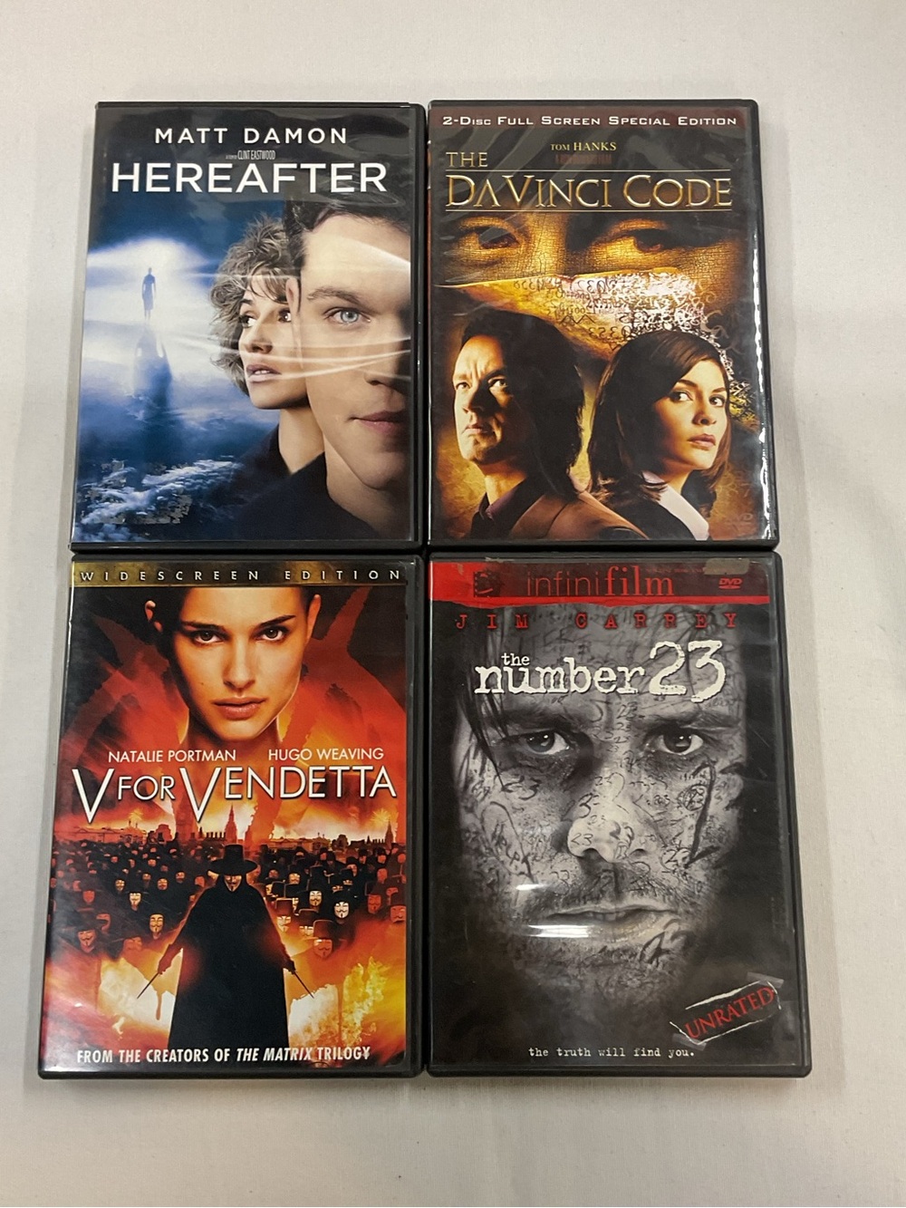 (4x DVD Mystery) Hereafter, The DaVinci Code, V forโ Vendetta, Number 23